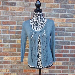 Hollister Gray Lace Cardigan Sweater - Medium